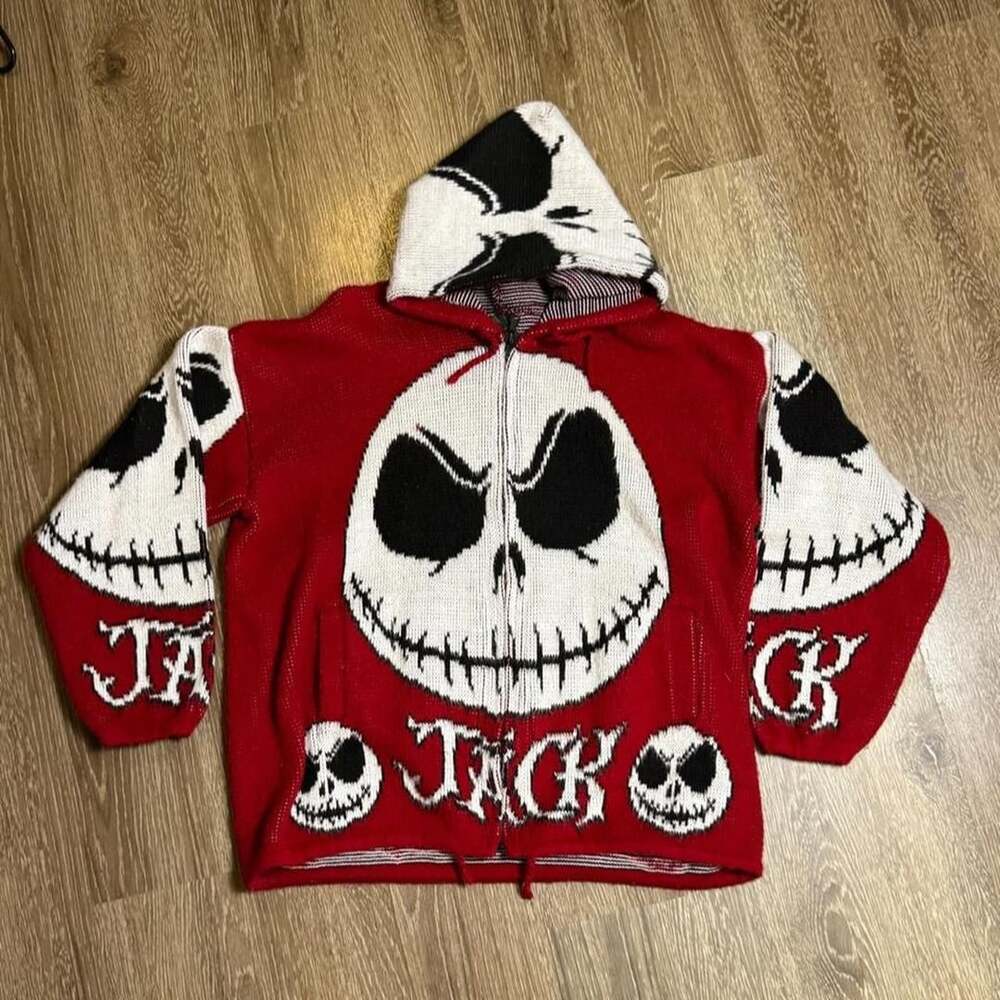 Tejidos Ruminahui Jack Skellington Knit Zip Hoodie Size M Red Black